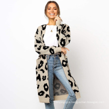 Amazon hot sale new autumn/winter knitwear for women wear leopard print loose medium length outwear sweaters dress